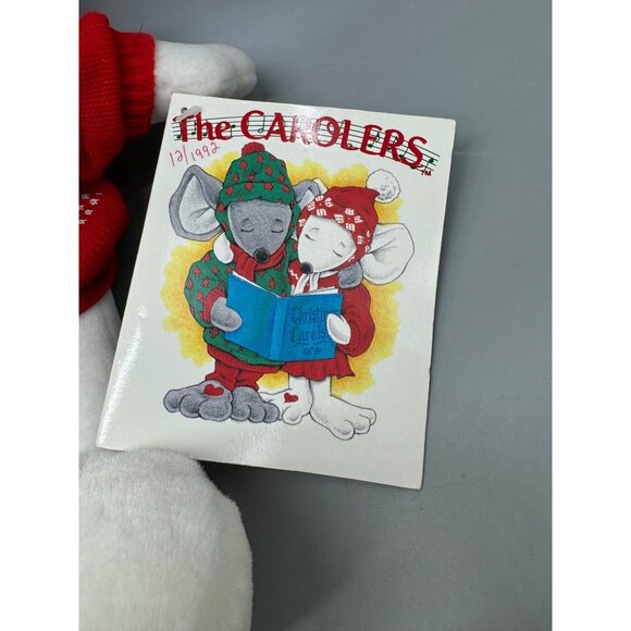 The Carolers 1991 Plush Mouse With Red Sweater & Hood Christmas Decor White READ - Picture 6 of 16